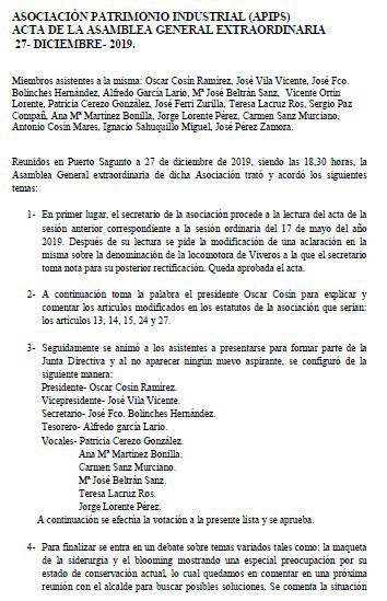 Asamblea Extraordinaria 27/12/2019